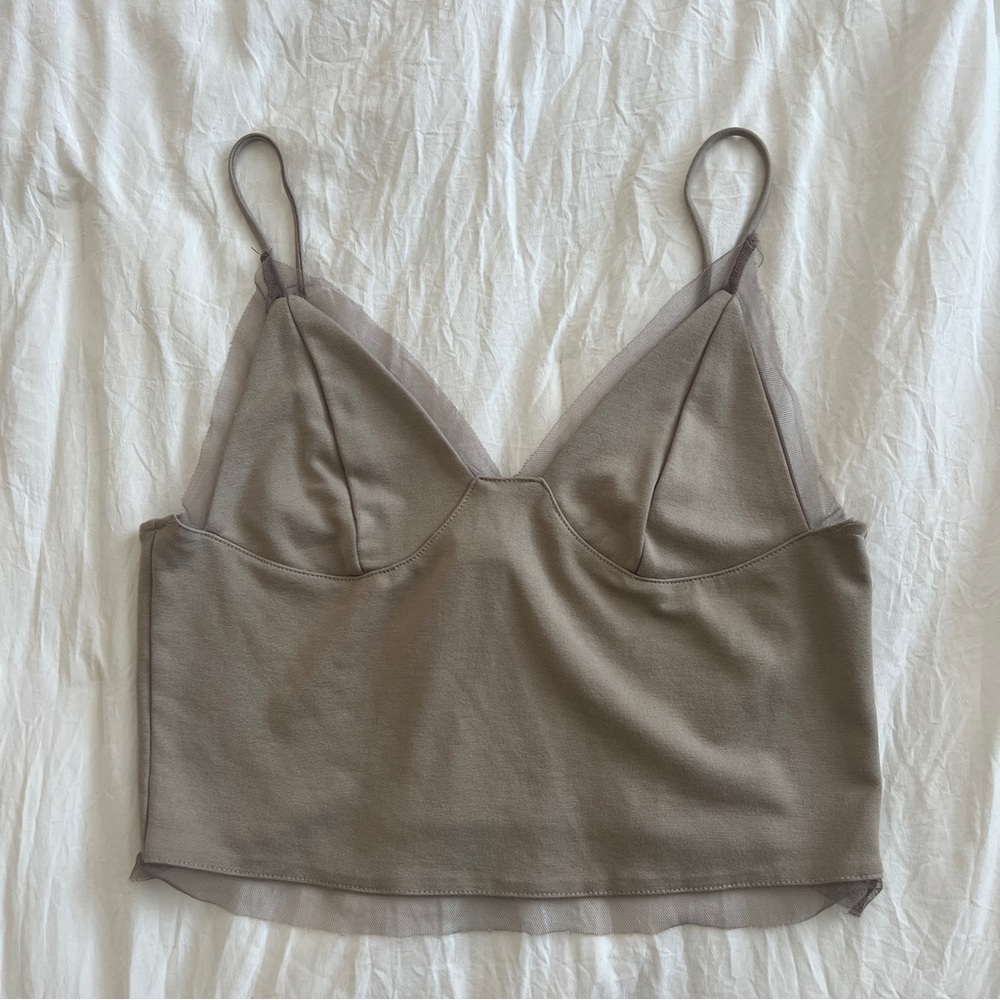 UO beige crop top with lace trim